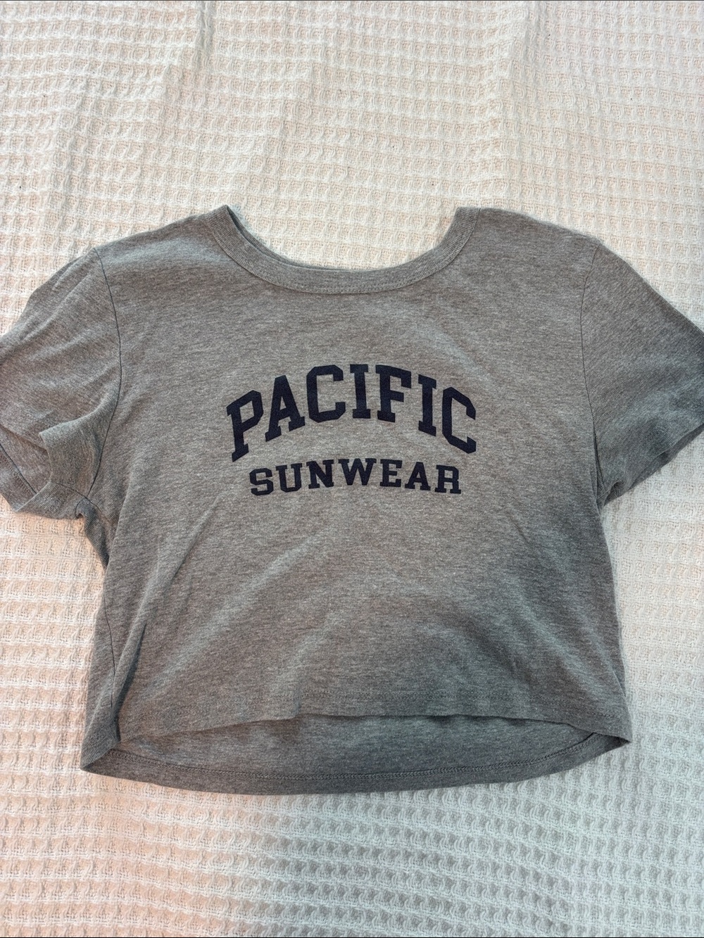 PacSun Gray Cropped Tee with Navy 'Pacific Sunwear' Logo